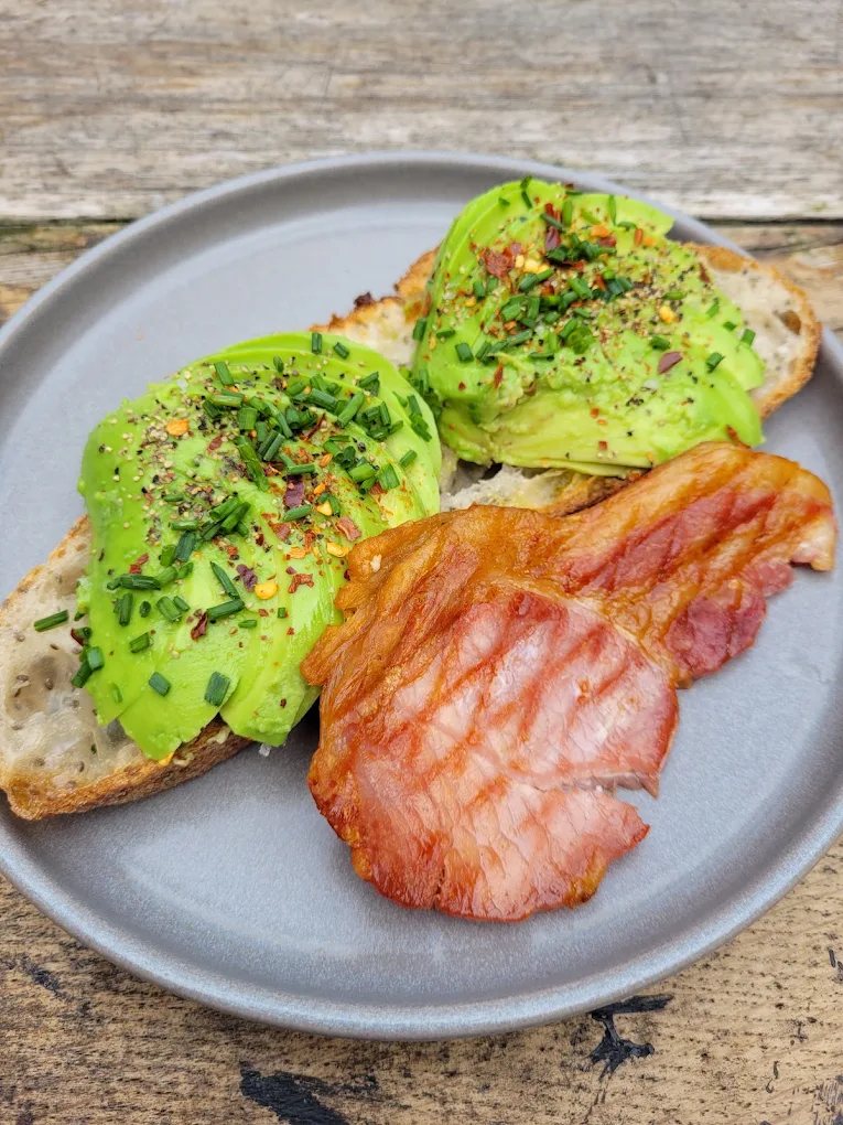 Avocado on sourdough with bacon